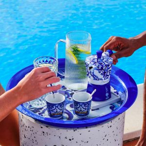 Bialetti Dolce & Gabbana Espresso Cups with Stainless-Steel Stirrers, Set of 2, Blu Mediterraneo