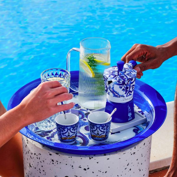 Bialetti Dolce & Gabbana Espresso Cups with Stainless-Steel Stirrers, Set of 2, Blu Mediterraneo