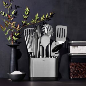 OXO Stainless-Steel Utensils with Utensil Holder, Set of 15